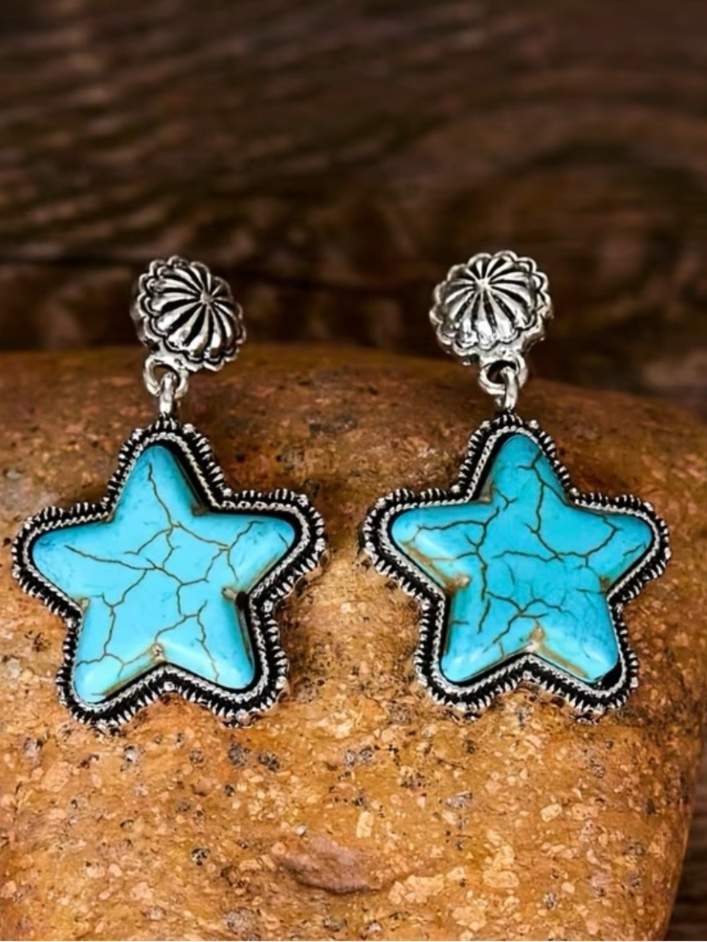 🩵🆕🩵Turquoise Star Drop Silver Earrings